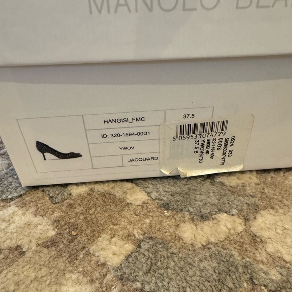 Manolo Blahnik Crystal Hangisi Silver Black Jacquard Print Heels - Picture 7 of 8